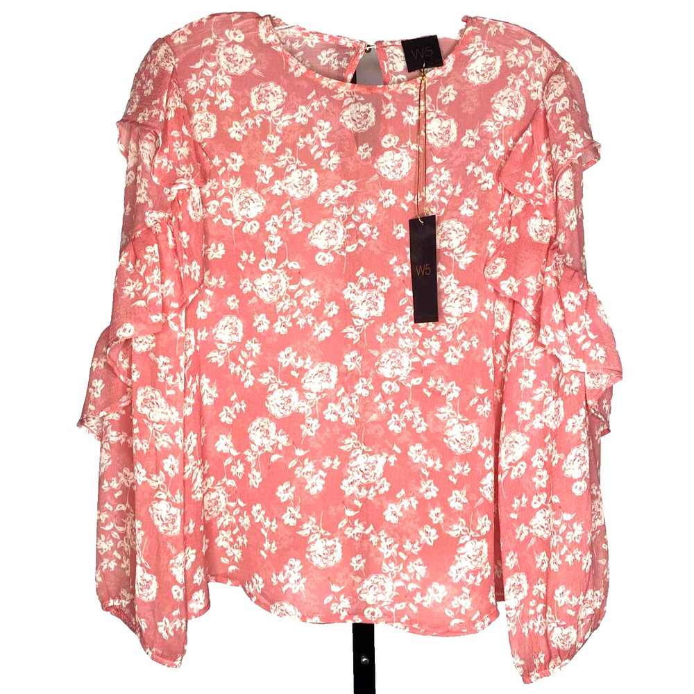 Anthropologie W5 blouse Floral Long Sleeve ruffle size sheer Medium sample piece